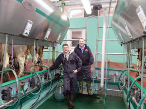 Gilmour and Kevin Lawrie of Sandyford Farm in their GEA rapid exit milking parlour
